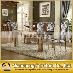 Rose Gold and Marble Dining Table Set Stainless Steel Furniture thumbnail-1