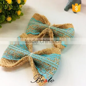 Hand Crafted Wholesale Lace Burlap Bow for Girl Dresses thumbnail-3
