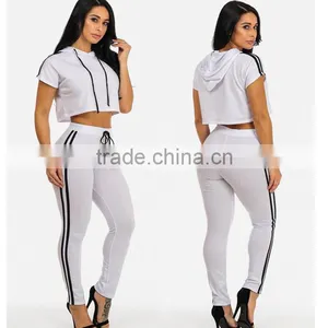 New Arrival Summer Women Casual Knit Cotton Crop Top And Pants White Two-Piece Outfit Sweat Suit Tracksuit Set thumbnail-1