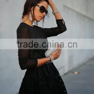 Sexy Women Lace Bodycon Mini Dress Long Sleeve Evening Party Cocktail Dress thumbnail-5