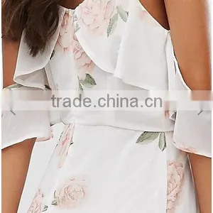 Guangzhou Wholesale Clothing OEM Cold Shoulder Rose Floral Fresh Dresses thumbnail-6