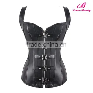 Black Overbust Waist Cincher Vest Shapewear Thermal Waist Corset Steampunk Wholesale thumbnail-1