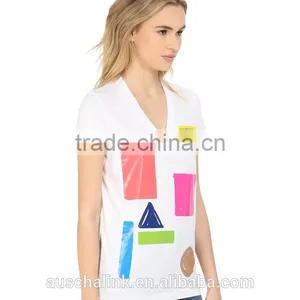 High Quality Women Short Sleeve V Neck Wholesale t Shirts for Sale thumbnail-2