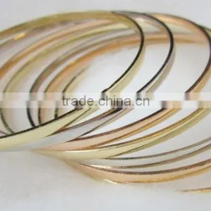 3 Tone Silver Rose Gold Yellow GOLD PLATED 7 Bangle Set SEMANARIO BANGLES 3 mm thumbnail-2