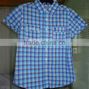 100%COTTON YARN DYED CHECK LADIES SHIRT WITH EMB. PATCH V595 thumbnail-1