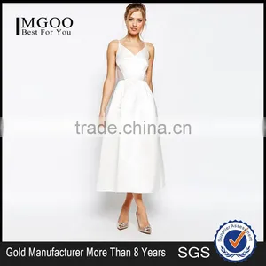 MGOO Elegant Shoulder Backless Sexy Midi Prom Dress In Sateen With Mesh Inserts At Waist Bridesmaid Dress thumbnail-1