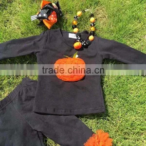 New Arrival Girls Boutique Outfits Kids Halloween Ruffle Pants Sets Long Sleeve Sets Necklace and Headband thumbnail-4