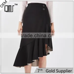 2017 OEM Spring Retro Crepe Black Bonded High Waisted Midi Skirt thumbnail-1