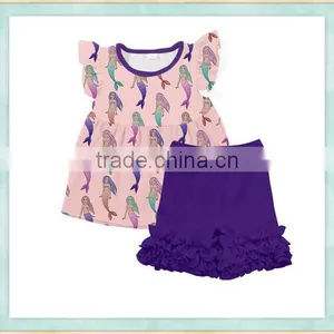 2017 Wholsesale First Birthday Outfit for Babygirl Beauty Fish Print Clothes for Kids Hot Sale Summer Boutique Sets thumbnail-1