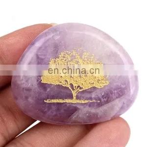 Life Tree Zodiac Symbol Engraved Natural Stone Pendants Charms Logo Label Engraved Pebbles Cobblestone Pendants Charms Hangers thumbnail-1