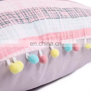 Pink Stripe Printed Cute Colorful Pompom Home Indoor Decorative Throw Pillows/cushion thumbnail-4