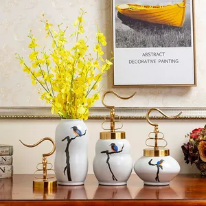 Nordic Style New Chinese Hand Made White Ceramic Flower Vase With Lid For Hallway Decor thumbnail-1