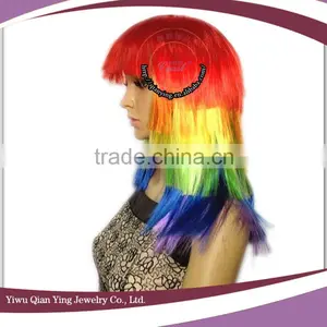 Cheap Synthetic Custom Multi Color Team Sports Fan Party Wigs thumbnail-2