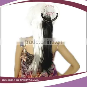 Cheap Long Half Black and Half White Color Synthetic Halloween Party Wig thumbnail-3