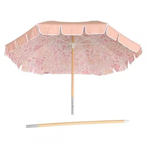Wholesale 7FT Fringe Beach Umbrellas Outdoor Patio Umbrella With UPF50+ UV Protection OEM Customized Striped Polyester thumbnail-2