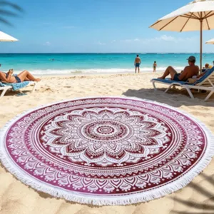 Wholesale Custom Printed Round Beach Towels - Bulk Microfiber Mandala Circle Towel Manufacturer, Private Label Fringed Beach Blanket thumbnail-1