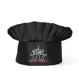 Solid Pleated Chef Hat Oil Resistant Kitchen Work Hat Adjustable Catering Uniform Cap Custom Embroidery thumbnail-1