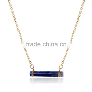 Minimalist Design Blue Bar Gemstone Jewelry Choker Necklace 2016 Quality Choice thumbnail-1