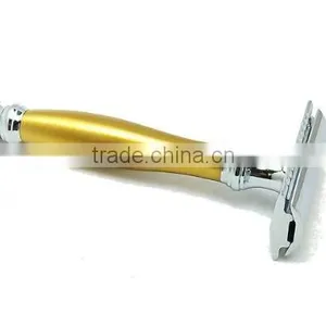Three Piece Double Edge Safety Razor With Goldtone Handle thumbnail-1