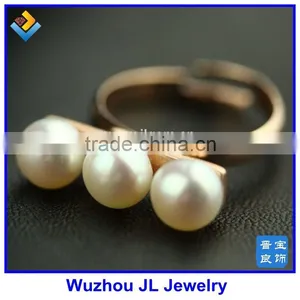 3PCS Natural Pearl Stone Line Ring Rose Gold Plated Pearl Stone Opening Ring thumbnail-1