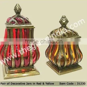Blown Glass--Pair of Decorative Jars in Red & Yellow thumbnail-1