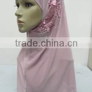 H274 Latest One Piece Instant Hijab With Lace and Rhinestones,muslim Scarf thumbnail-2