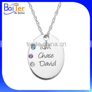 Custom 925 Sterling Silver Engraved Name Birthstone Disc Pendant Necklace Pendant With Birthstone thumbnail-3