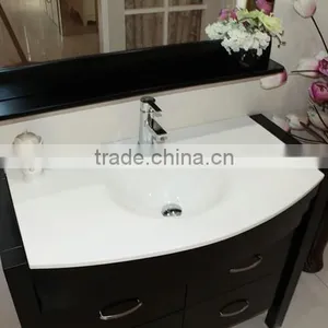 Modern Glass Wash Basin Black Cabinet Wood Bathroom Furniture No.1004D thumbnail-3