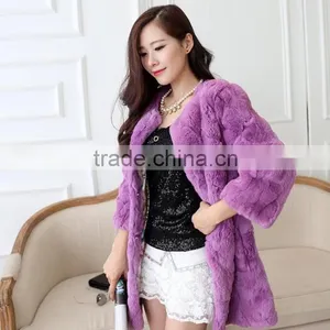 Women's Soft Long Rex Rabbit Fur Coat thumbnail-2