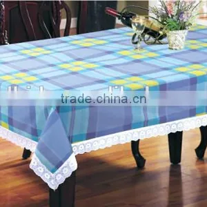 Exporter for Beautiful Square Checks Printed Vinyl Table Cloth With Lace thumbnail-3