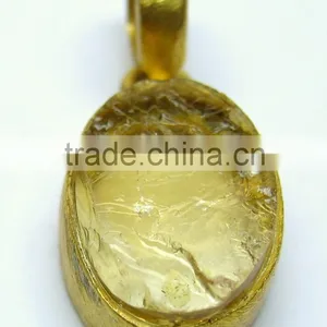 Citrine Vermeil Rough Gemstone Pendant, 925 Solid Sterling Silver Pendant, Designer Raw Bezel Pendant thumbnail-2