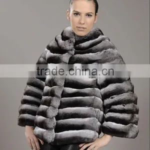 Wholesale Price Chinchilla Rex Rabbit Fur Coat thumbnail-5