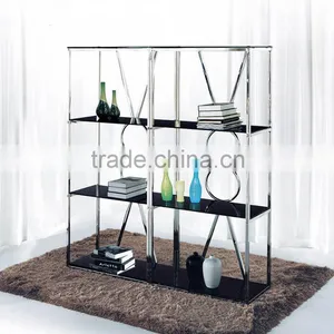 Modern Shelf Glass Showcase Wit Stinless Steel Frame Office Shelf PT-L004 thumbnail-1