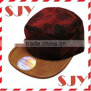 Flat Brim Classic Genuine Leather Strap 5 Panel Hat Cap thumbnail-1