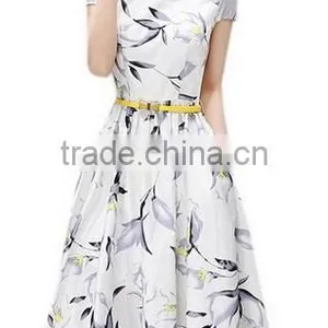 Womens Vintage Floral Printed Cap Sleeve Tea Dress With Belt thumbnail-5