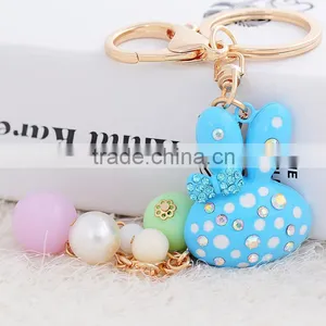 Rabbit Diamond Crystal Rhinestone Alloy Metal Keychain Animal Lover Cool Keyring Pendant Purse Handbag Bag Hanging thumbnail-1