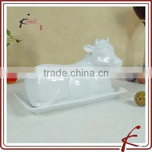 Microwave Safe White Restaurant Porcelain Cow Butter Dish thumbnail-1