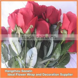 Long Stem Velvet Rose Flower Red Silk Artificial Rose Flower thumbnail-1