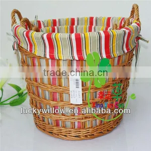 Colored Round Large Willow Laundry Basket 3 Pcs With Beautiful Lining&handles thumbnail-1