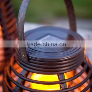 Black Round Rattan Solar Powered LED Garden Lantern thumbnail-3
