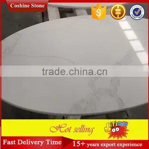 White Calacatta Gold Marble Surface Quartz Stone Round Dining Table Top thumbnail-4