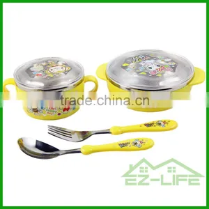 Shockproof Stainless Steel Baby Feeding Bowls Soup Bowl Spoon and Fork Baby Tableware Set thumbnail-1