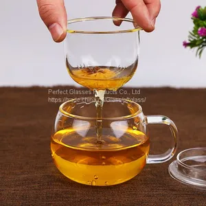 Glass Cup Kungfu Tea Cup Three Part Glass Cup Filter Glass Cup Coffee Cup Milk Cup Juice Cup for Hotel and Resturant thumbnail-4