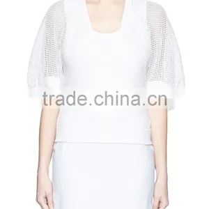 Korea Style Fashion Design Lady Custom Bell Sleeve Mesh Knit Sweater thumbnail-1