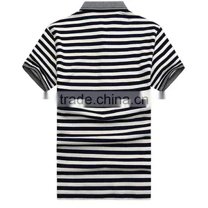 Latest Design Short Sleeve Striped t Shirt Men Polo Shirt Cotton Fabric Yarn Dyed thumbnail-3