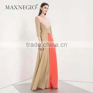 Retail Online Shopping Latest Dress Designs Photos Women Contrast Maxi Evening Dress Long Sleeve thumbnail-3
