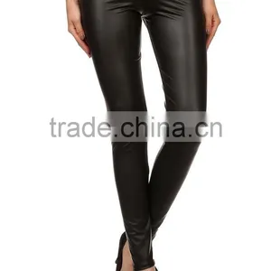 MGOO 2017 Latest Design Black Pu High Quality Leggings Matte Faux Leather Black Pu Leggings Custom Pants thumbnail-2
