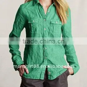 2016 Green Linen Shirts for Women-- Relaxed thumbnail-1