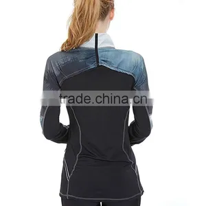 Modern Style Thumb Hole Sleeve Sublimation Printed Lady Half Zipper Jacket thumbnail-3