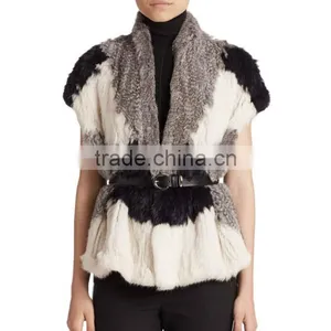 YR230 Colorblock Real Rabbit Hand Knitted Fur Vest NEW Arrival thumbnail-3